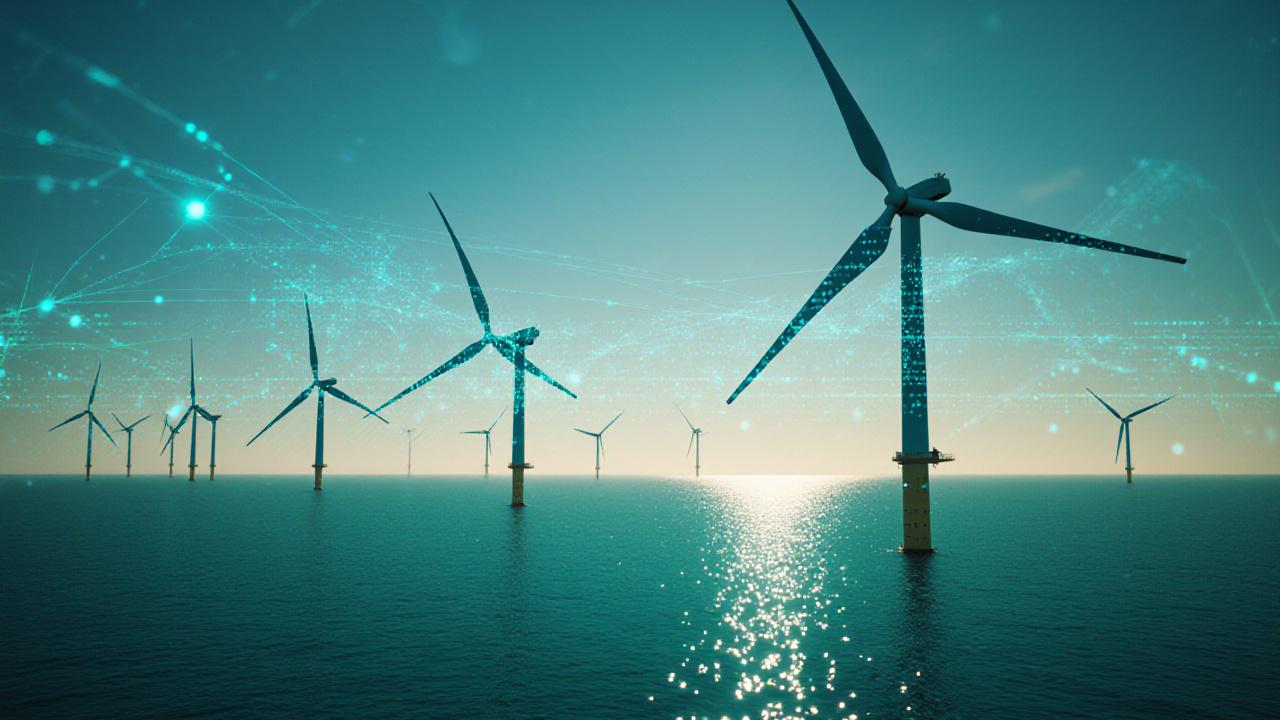 Advanced offshore wind turbines during sunset representing future intelligence