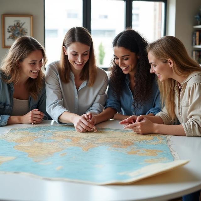 The team collaborating over historical maps